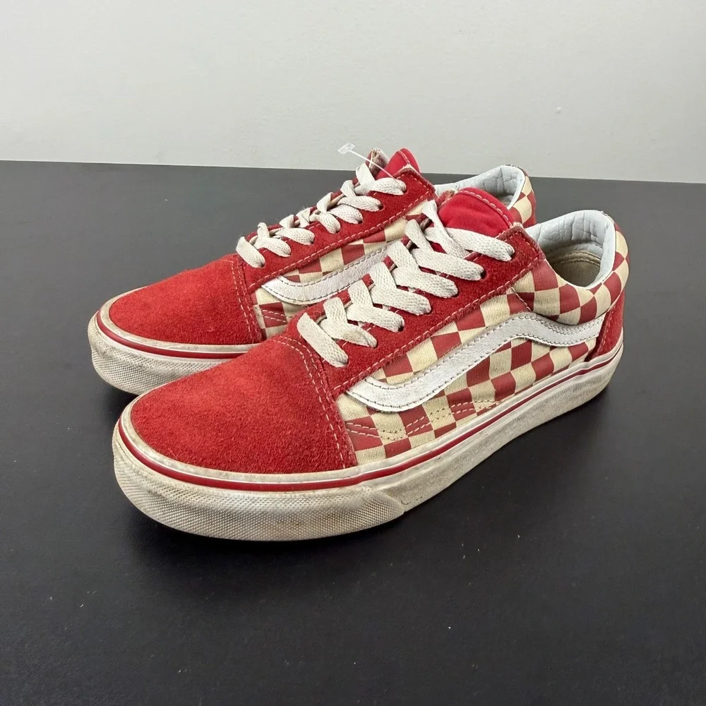Vans Old Skool Sneakers Unisex Size US M5.5/W7 Red White Checkerboard Lace-Up